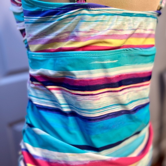 2 Bamboo Turquoise Blue Pink Striped Tankini Top size XL. - Picture 6 of 13